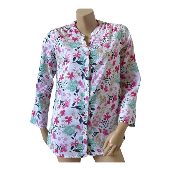 CORAL BAY Womens Size Medium Floral Convertible Long Sleeve Button Up Shirt - Picture 1 of 8